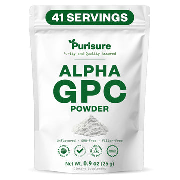 Purisure Alpha GPC Powder, 25 g, Pure Alpha GPC Choline Supplement for Brain and Focus, CDP Choline Supplements for Memory Performance & Concentration, No Fillers, Non-GMO, Offers 41 Servings Purisure Au supplements