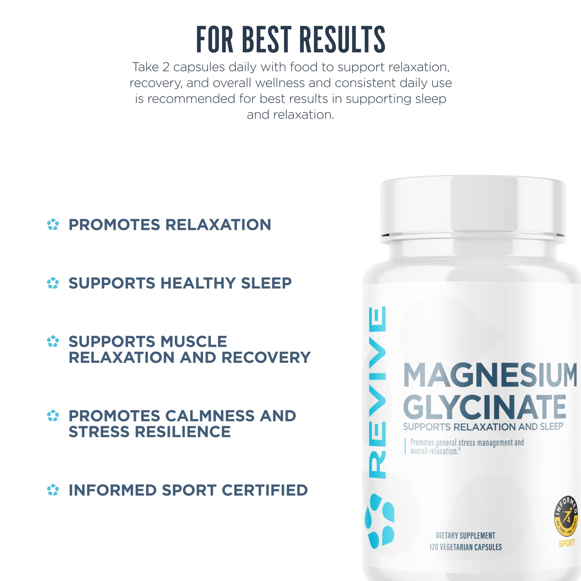 Revive MD Pure Magnesium Glycinate 200mg – High Absorption Supplement for Relaxation, Stress Relief, Sleep & Memory Support – Promotes Strong Bones, Healthy Nerve & Muscle Function (60 Servings) Revive Au supplements