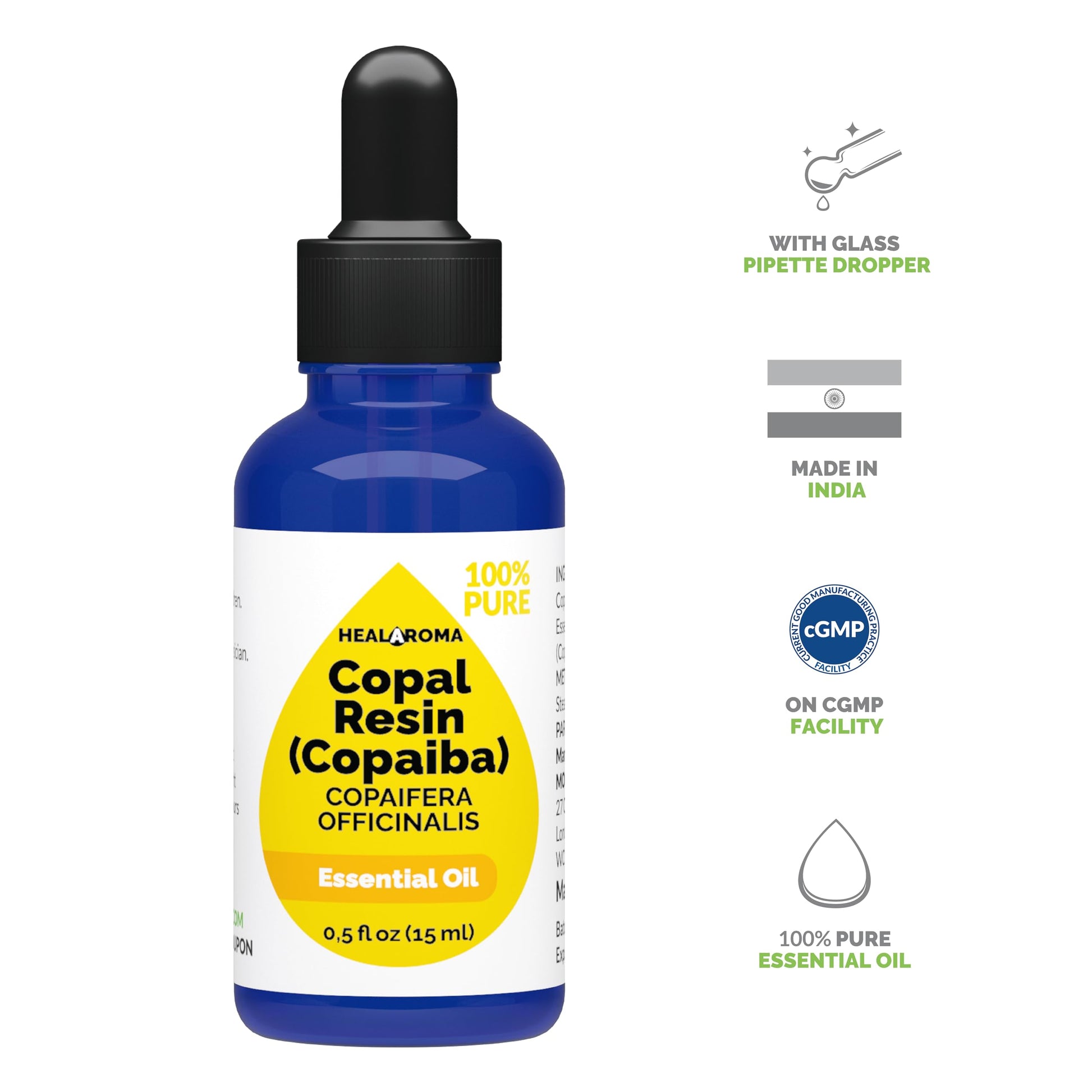 Copaiba - Copal Resin Essential Oil 15 ml - 0.5 oz - Pure & Natural - with Pipette Dropper MONOHERB Au supplements