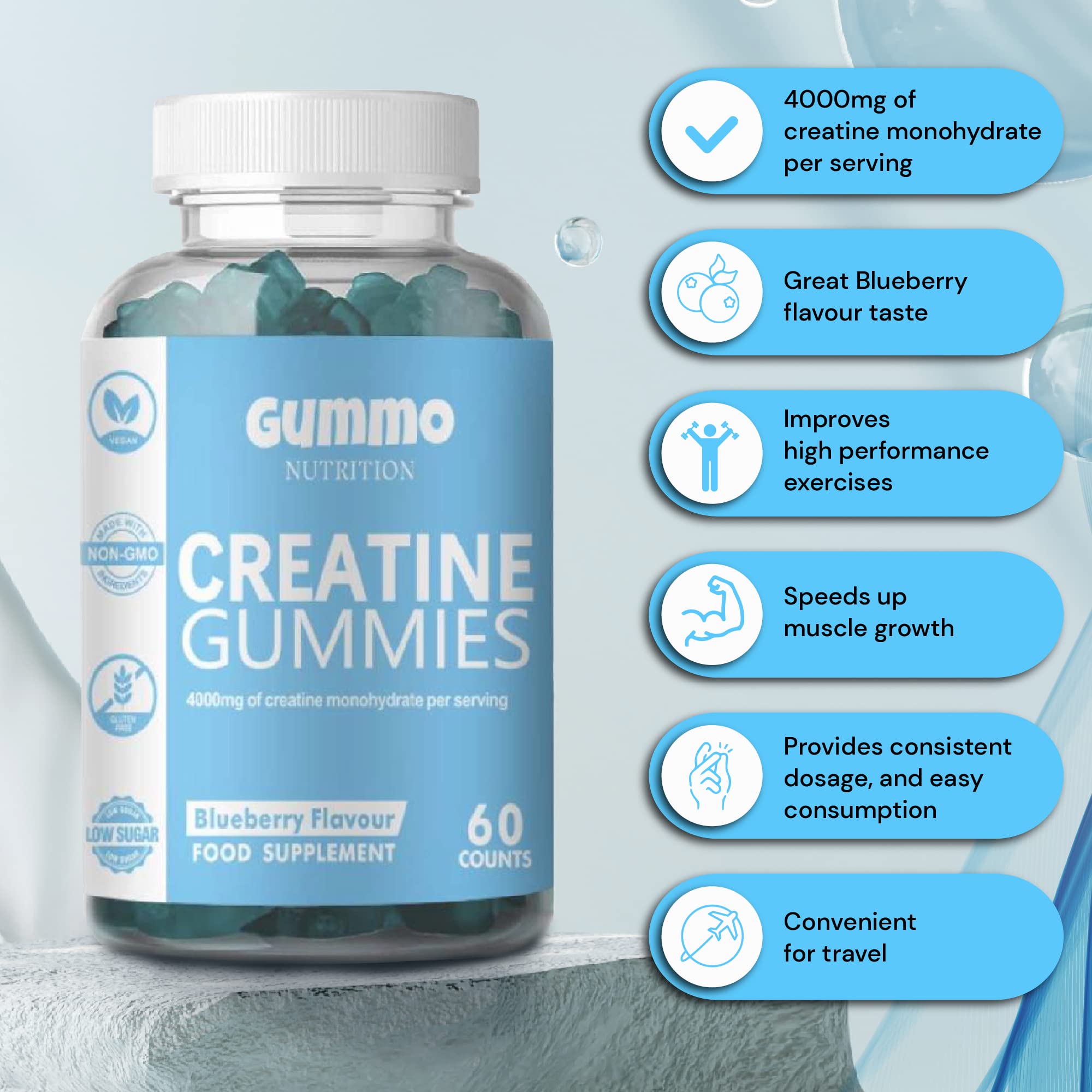 Creatine Monohydrate Gummies 4000mg for Men & Women - 60 Chewable Creatine GUMMO NUTRITION Au supplements