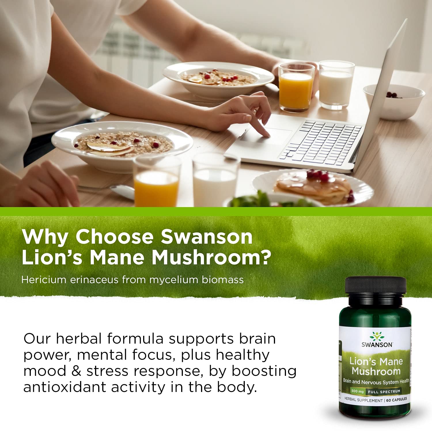Swanson Lion's Mane Mushroom Capsules - 500 mg Each, 60 Capsules - Swanson Au supplements