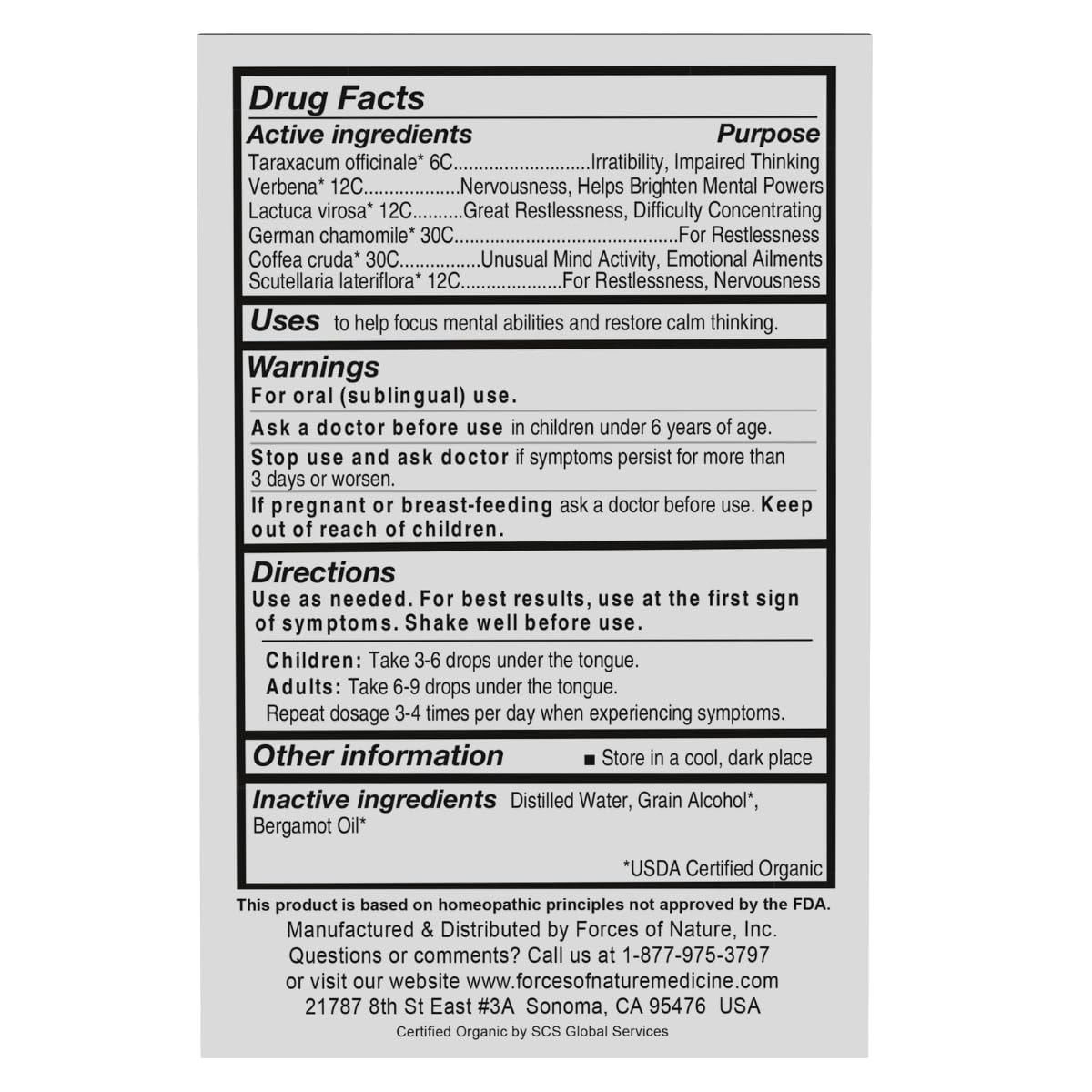 Forces of Nature Focus Supplement, Focus More Homeopathic Medicine, Nootropics Brain Support Supplement, Helps Memory & Concentration, 1 fl oz Forces of Nature Au supplements