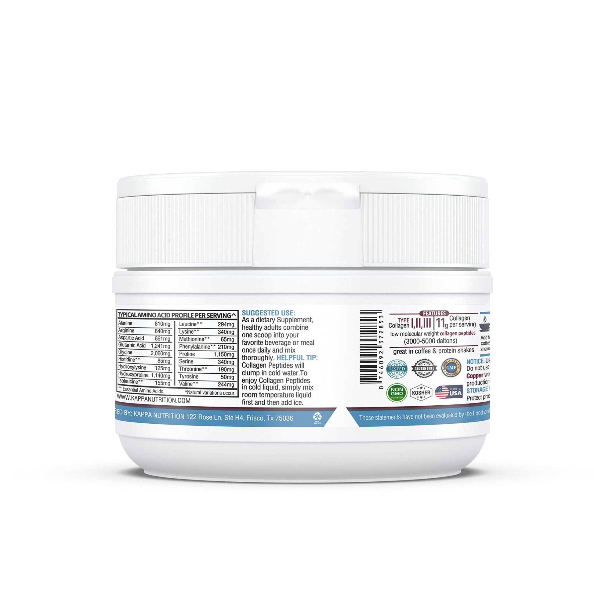 KAPPA NUTRITION Collagen Type I, II, III, 6 Billion Probiotic Acid Resistance, Hyaluronic Acid, Vitamin C, Biotin, Copper and MCT Oil, Beautiful Hair, Nails, & Skin, Collagen Peptides 9 in 1 (11.9oz) KAPPA NUTRITION Au supplements