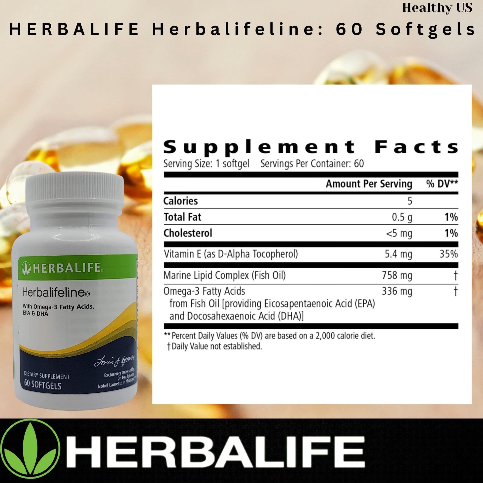 Herbalife Herbalifeline: 60 Softgels with Vitamin E, Marine Lipid Complex, Omega-3 Fatty Herbalife Au supplements
