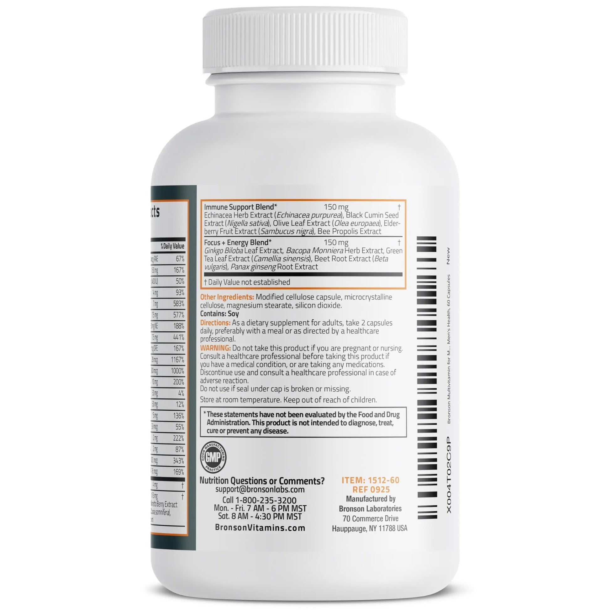 Bronson Multivitamin for Men All-in-One Daily Coverage Formula Key Vitamins, Minerals & Herbs to Support Men's Health, 60 Capsules Bronson Au supplements