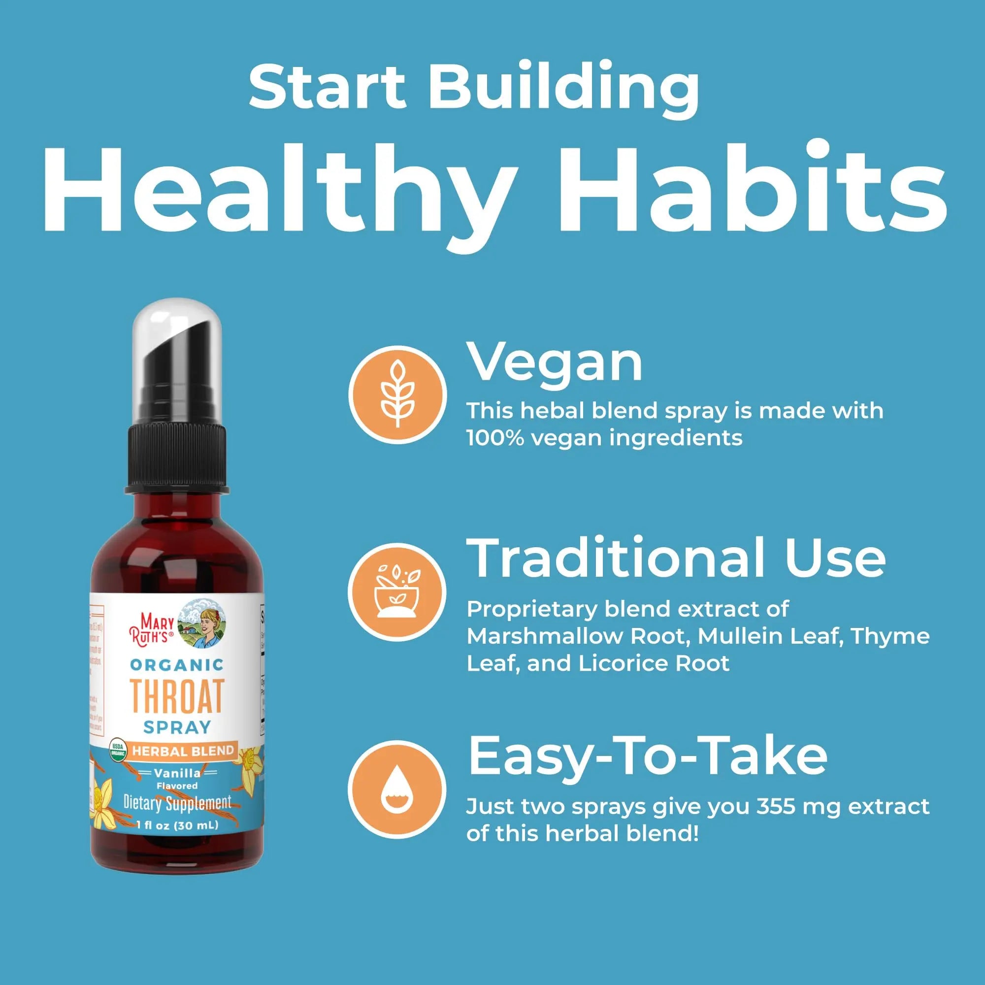 MaryRuth Organics USDA Organic Throat Spray with Mullein Leaf | Marshmallow Root & Licorice Root & Thyme Leaf | Vanilla | 4 Herbal Blend | Non-GMO | Vegan | Gluten Free | 1 Fl Oz | Up to 100 Servings MARYRUTH'S Au supplements