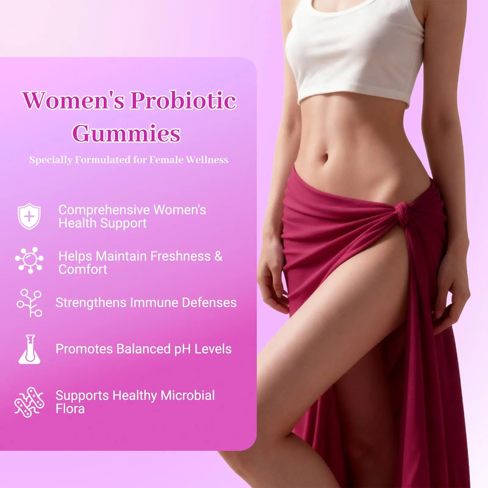 Le Tian Xian Her Juicy Feminine Probiotics Gummies for Women with Slippery Elm, Prebiotics & Lactobacillus - for pH Balance & Digestive Health, Tropical Pineapple Flavor, 60 Count Le Tian Xian Au supplements