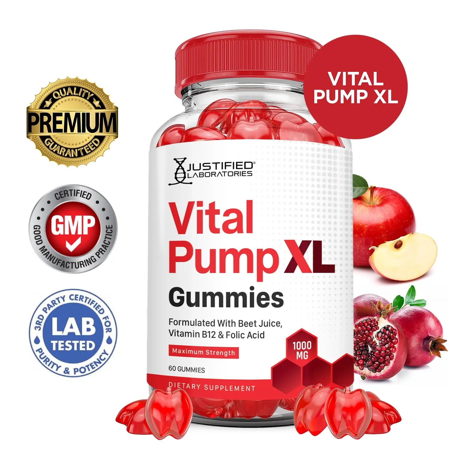 Justified Laboratories (5 Pack) Vital Pump XL Performance Gummies 1000MG Advanced Formula Vital PumpXL Formulated with Beet Juice ACV Pomegranate Beet Powder B12 Vegan Non GMO 300 Gummys Justified Laboratories Au supplements