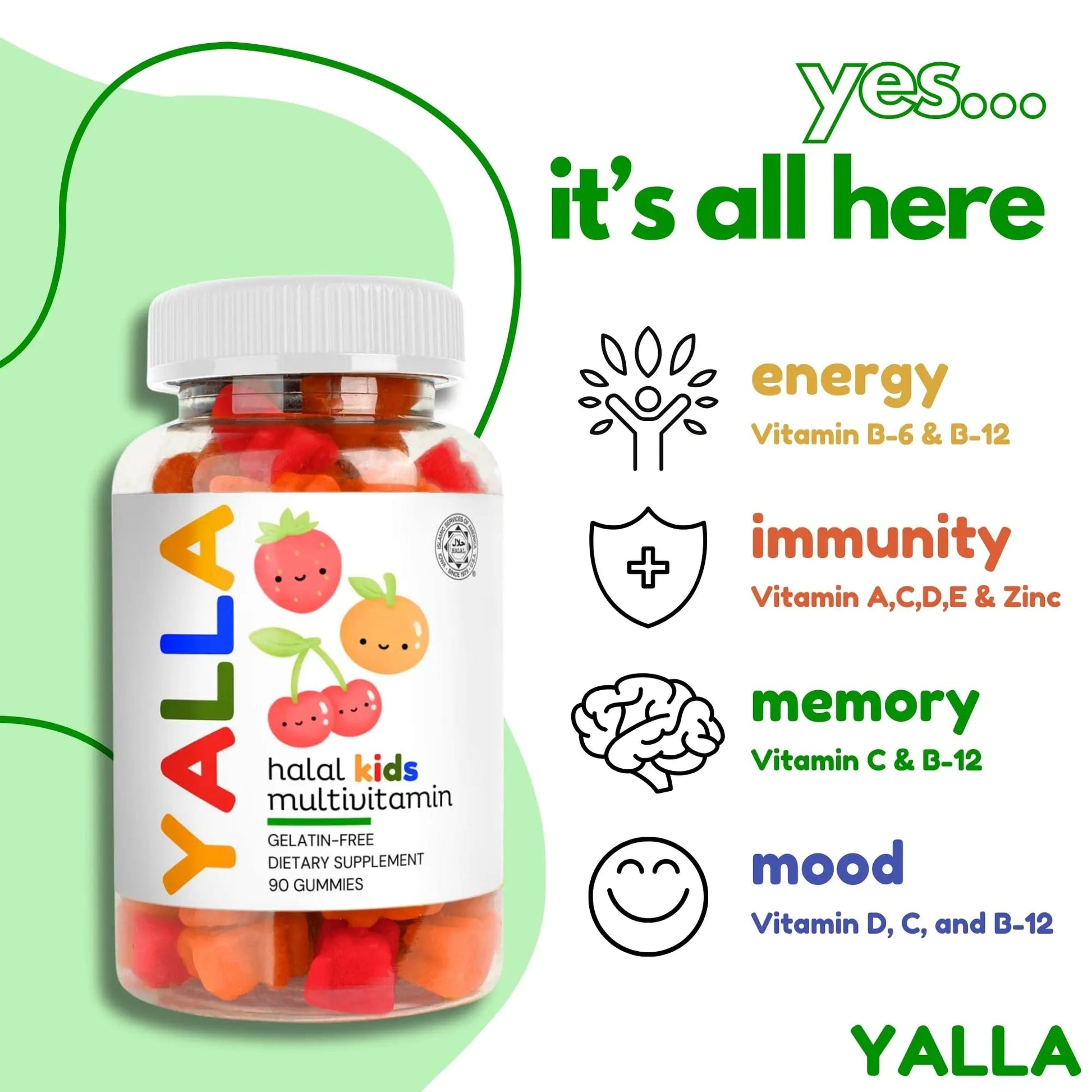 YALLA Halal Vitamins for Kids, Halal Kids Multivitamin Gummies, 45-90 Day Supply, Essential Vitamins with C, D3 YALLA Au supplements