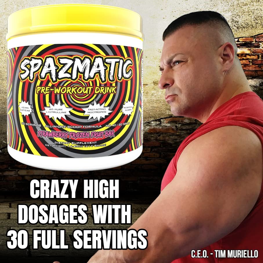 Spazmatic Pre-Workout Powder - 400mgs Caffeine - 6 Grams Pure Citrulline for Muscle TIM MURIELLO'S SPAZMATIC PRE-WORKOUT DRINK Au supplements