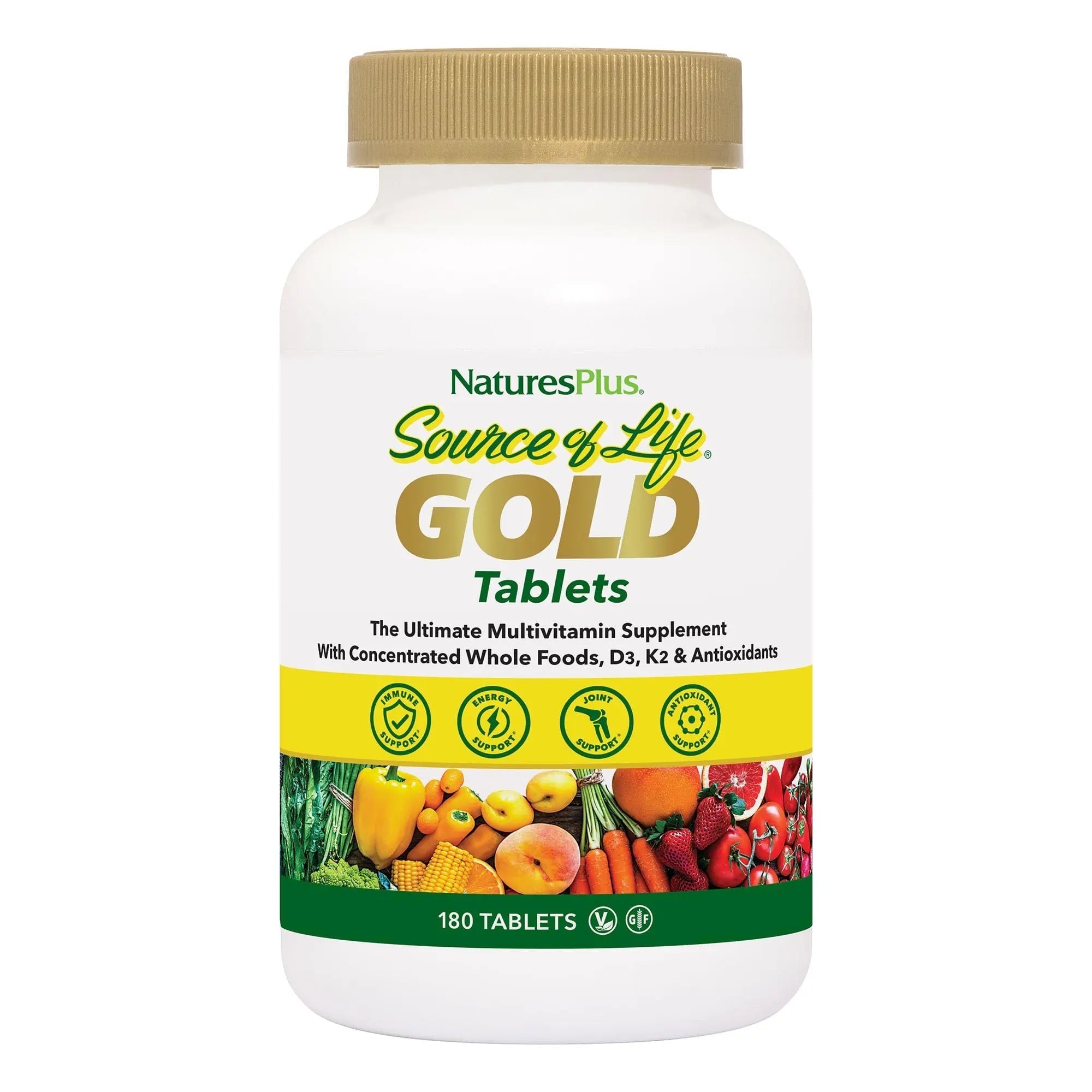NaturesPlus Source of Life Gold Multivitamin - 180 Tablets - with Vitamins D3 & B12 - Blood, Bone & Immune Support - Vegetarian & Gluten Free - 60 Servings NaturesPlus Au supplements