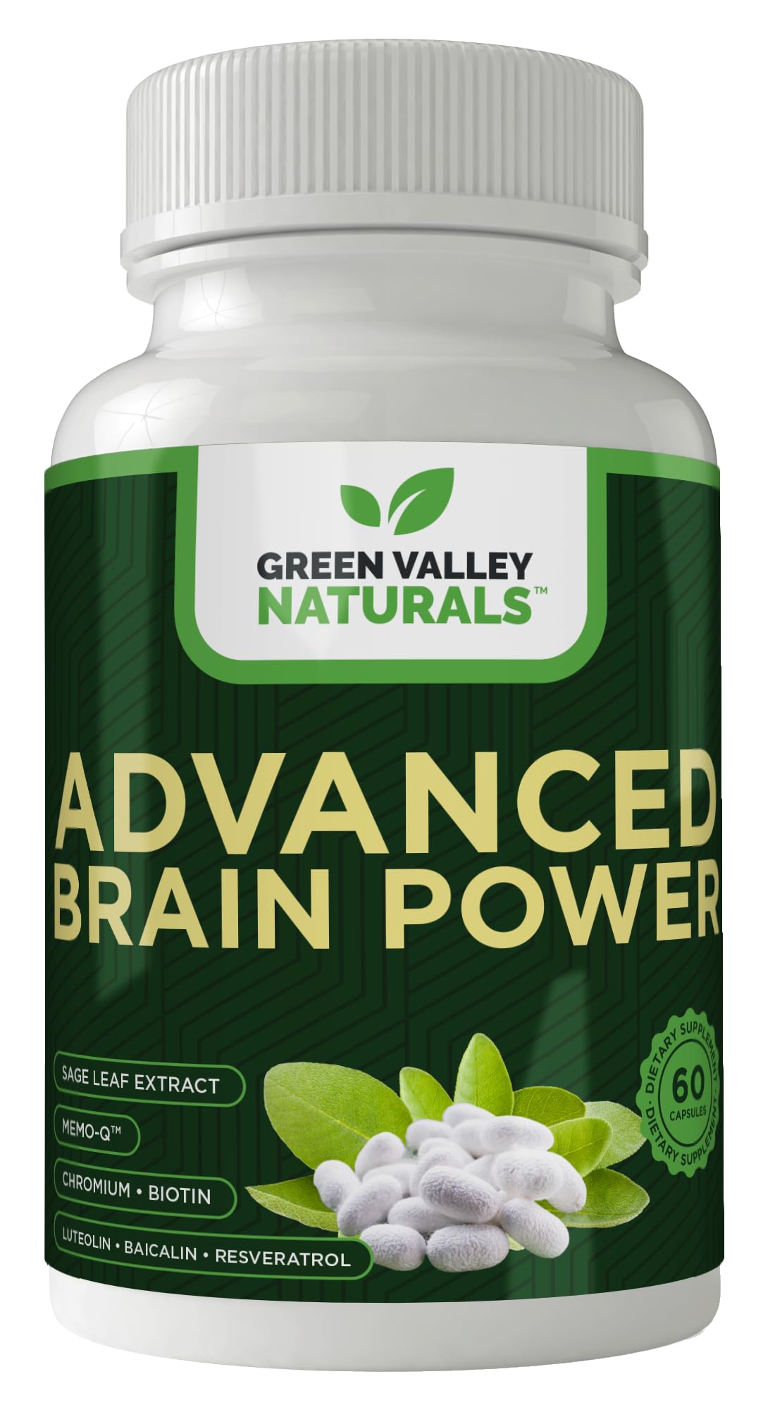 GREEN VALLEY NATURALS - Advanced Brain Power - Supports Healthy, Normal Brain Function, Focus and Concentration, clinically formulated to Support Healthy Brain Clarity. (1 Bottle, 60, Count) GREEN VALLEY NATURALS Au supplements