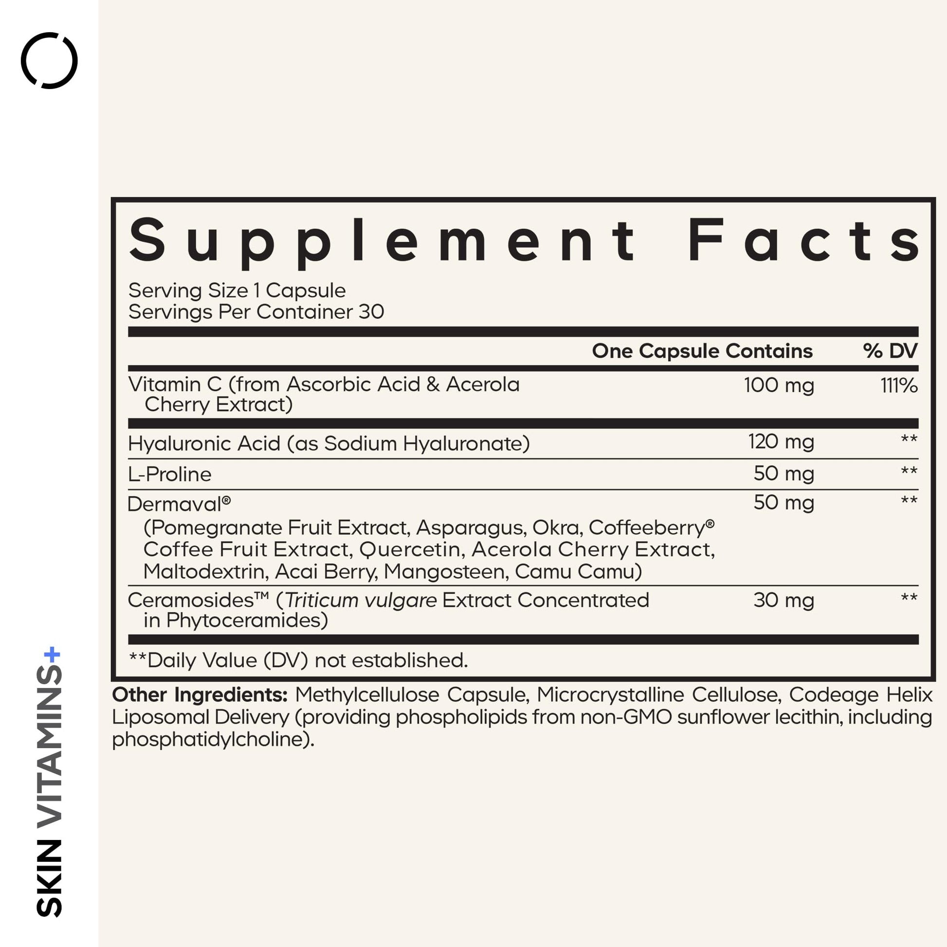 Codeage Skin Vitamins+ Supplement – Ceramosides, Dermaval, Hyaluronic Acid, Coffeeberry, Vitamin C – Skin Elasticity, Wrinkle & Moisture Support – Liposomal Delivery – Non-GMO, 30 Capsules Codeage Au supplements
