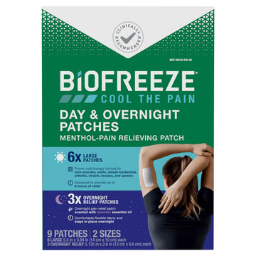 Biofreeze Day & Overnight Pain Relief Patches, Menthol Pain Patches for Arthritis & Muscle Pain Relief, Comfortable & Flexible Fabric Stays in Place, 9 Patches (6 Day, 3 Night) Biofreeze Au supplements
