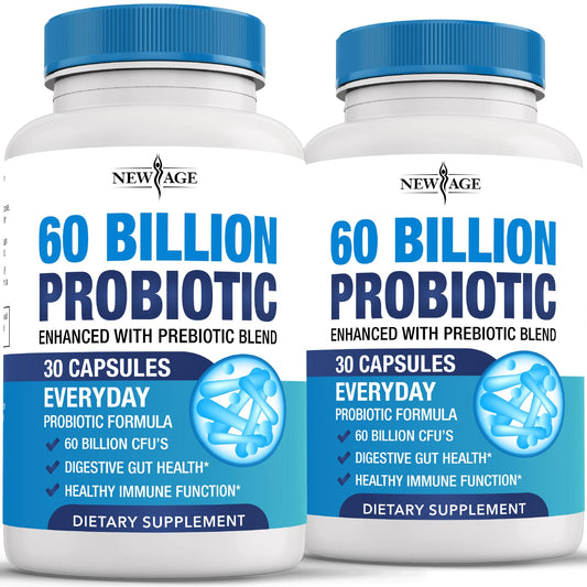 Probiotics 60 Billion CFU with Prebiotic Formula - Probiotics for Women and Men and Adults, 100% Natural Digestive Enzymes, NEW AGEUS supplements