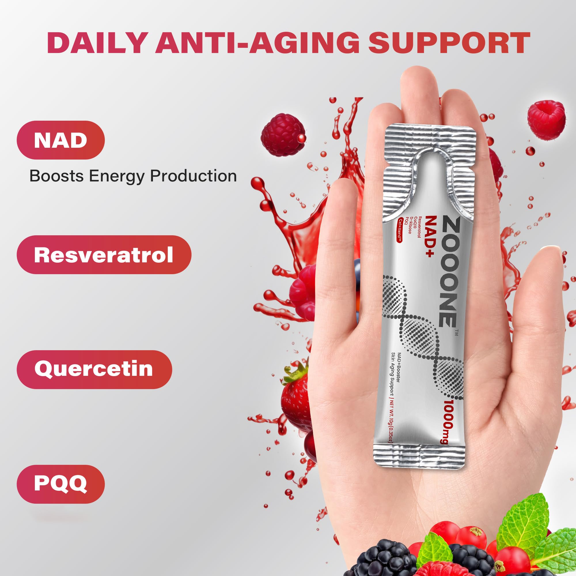 zooone NAD+ 1000mg Liquid Packets Supplement - Premium Nicotinamide Riboside & Resveratrol for Cellular Energy,Advanced NAD Booster for Men & Women (30 Pocket) zooone Au supplements