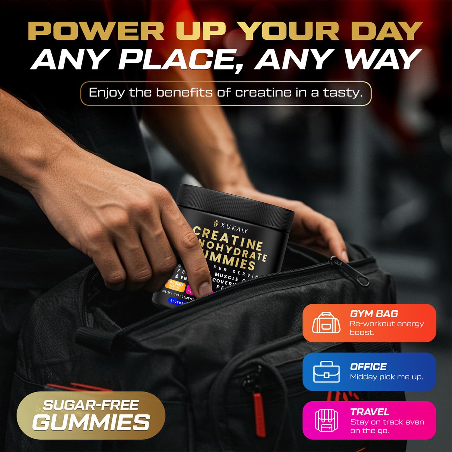 kukaly Creatine Monohydrate Gummies for Men & Women, 9000MG Creatine Gummies Sugar Free - Mixed Flavored with L-Taurine, BCAA 2:1, B12 B6 for Boost Strength, Focus & Endurance, Vegan, Non-GMO, 120pcs kukaly Au supplements