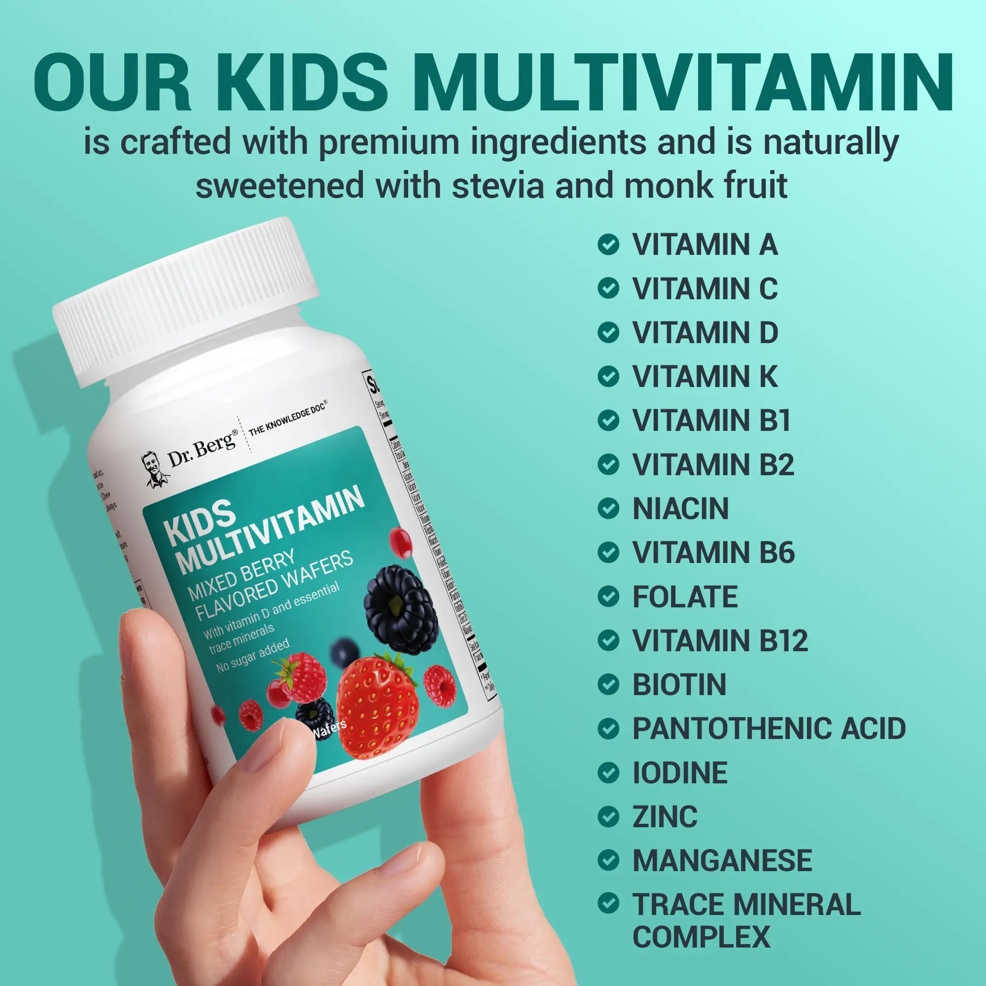 Dr. Berg Kids Chewable Multivitamins (NOT Sweetened w/Sugar) - Daily Multivitamin for Kids That Includes 20 Nutrients & Trace Mineral Complex Dr. Berg Nutritionals Au supplements