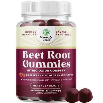 Flow Boosting Beet Root Gummies - Invigorating Beet Gummies for Adults Nitric Oxide Energy & Heart Health Support with Grapeseed Pomegranate & Vitamin B12 - Vegan Non-GMO & Gluten Free - 60 Count Natures Craft Au supplements