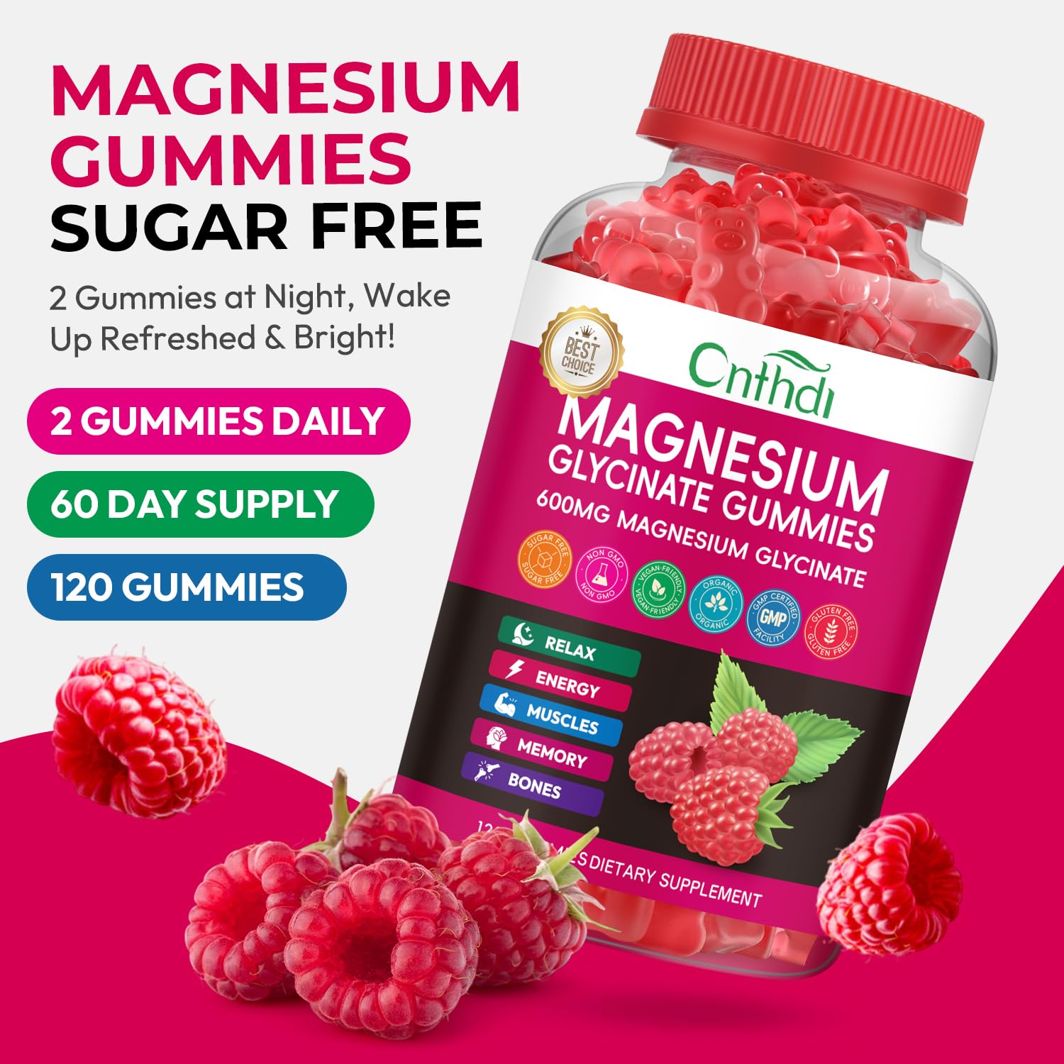 Magnesium Glycinate Gummies 600mg, High Absorption Magnesium Gummies, Black Currant Oil, Calcium, Vitamin B6, Sugar Free Chews for Adults & Kids Relaxation, Stress Relief, Night Rest CNFHDI Au supplements