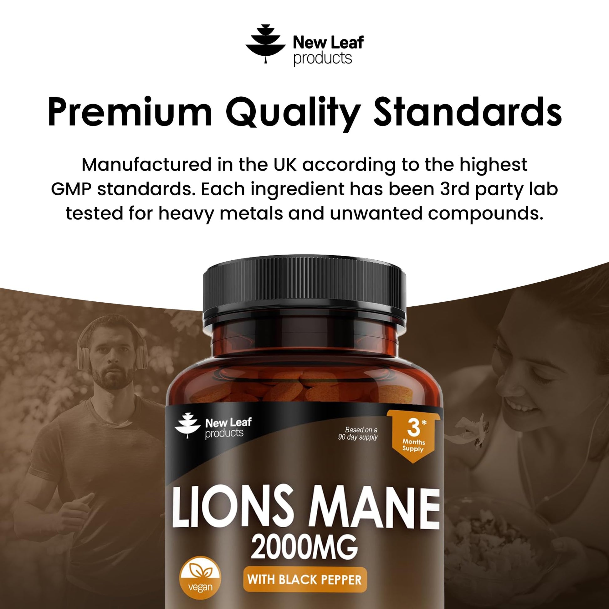Lions Mane Mushroom Extract Supplement 2000mg - 180 High Strength Vegan Tablets NEW LEAF PRODUCTS Au supplements