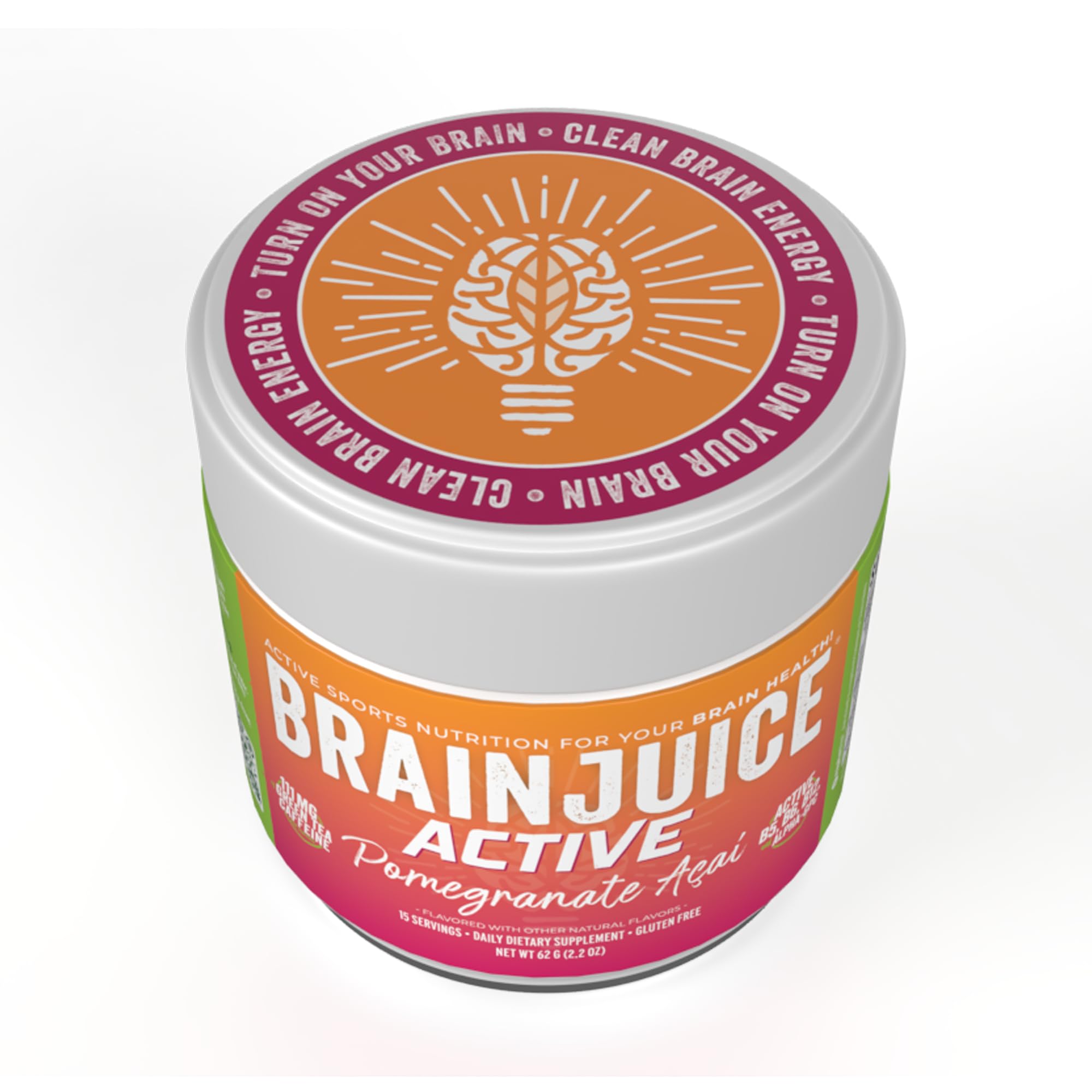BrainJuice Nootropics Brain Support Supplement, Gluten Free Powder for Energy and Focus, Pre Workout w/Alpha GPC, Vitamin B & Organic Green Tea Extract Caffeine, Active Pomegranate Acai, 15 Servings BrainJuice Au supplements