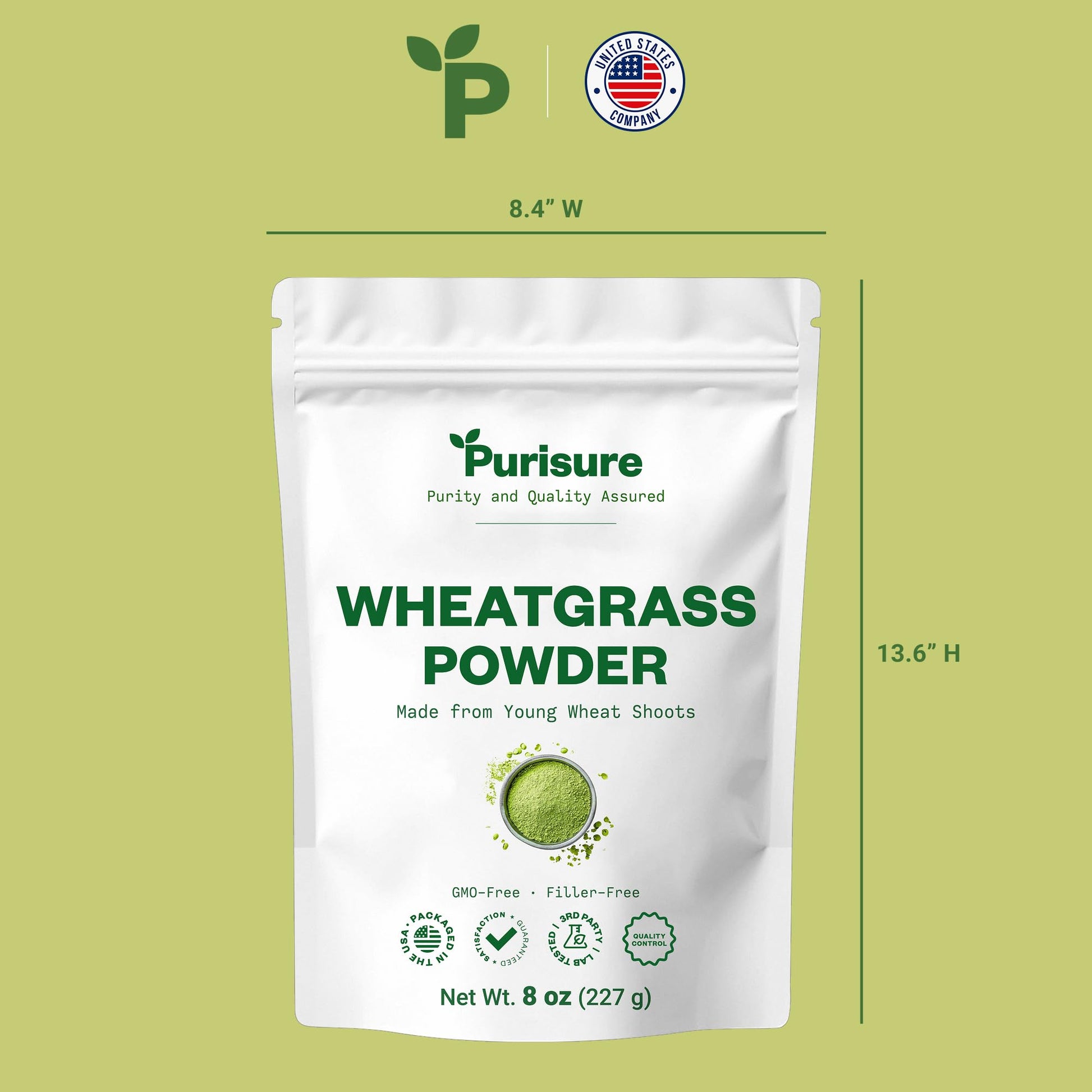 Purisure Wheatgrass Powder, 8oz, Wheat Grass Powder, Green Superfood for Salads, Smoothie and Shakes, Superfood Powder Rich in Immunity Vitamins, Fiber and Minerals, 76 Servings Purisure Au supplements