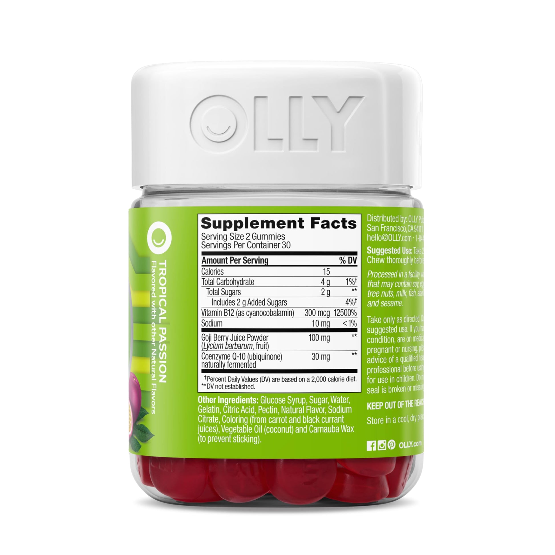 OLLY Daily Energy Gummy, Caffeine Free, Vitamin B12, CoQ10, Goji Berry, Adult Chewable Supplement, Tropical Flavor - 60 Count OLLY Au supplements