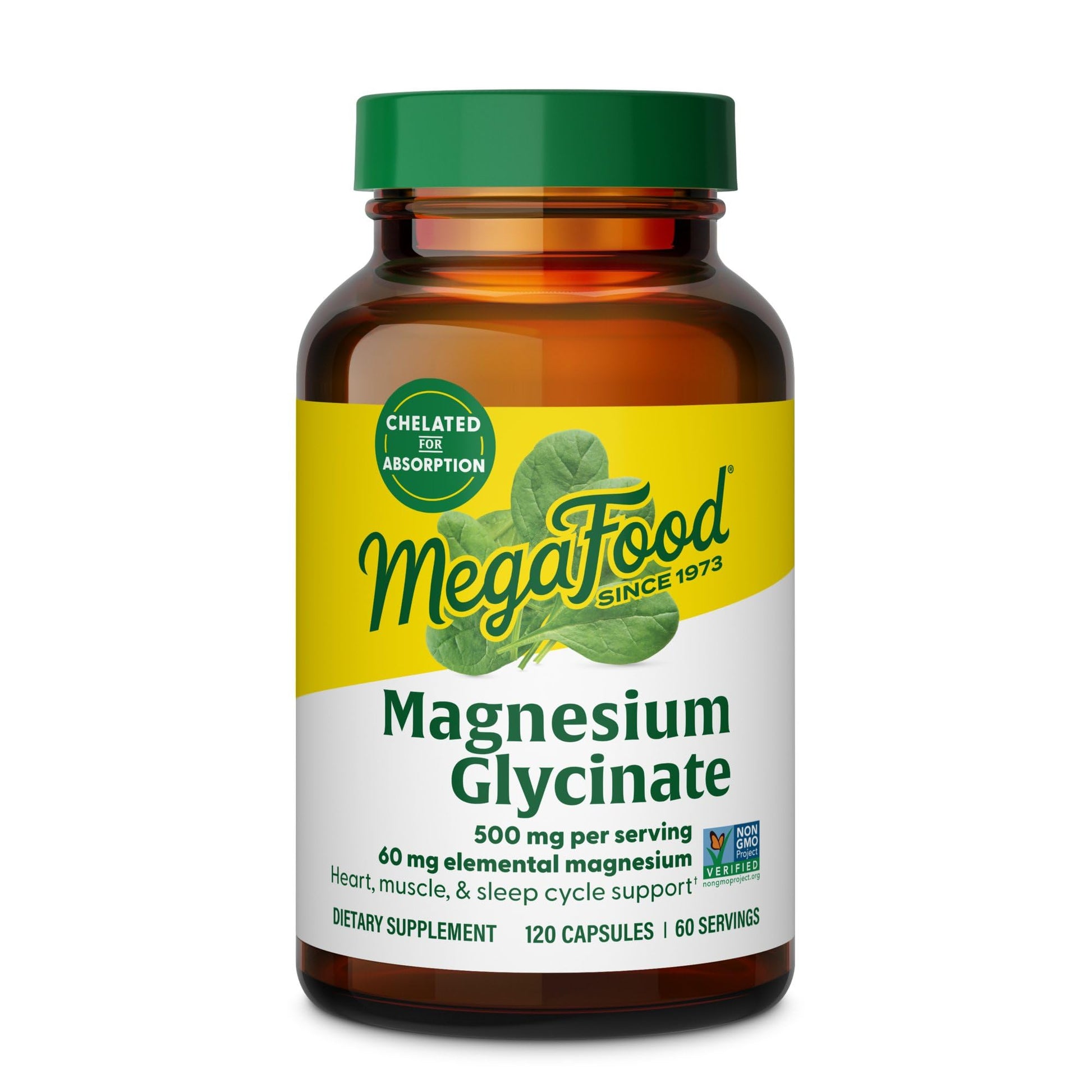 MegaFood Magnesium Glycinate 500mg - Chelated Magnesium Supplement - 60mg Elemental Magnesium - Gentle on the Stomach - Supports Normal Sleep Cycle & Healthy Stress Response - 120 Capsules 60 Servings MegaFood Au supplements