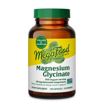 MegaFood Magnesium Glycinate 500mg - Chelated Magnesium Supplement - 60mg Elemental Magnesium - Gentle on the Stomach - Supports Normal Sleep Cycle & Healthy Stress Response - 120 Capsules 60 Servings MegaFood Au supplements