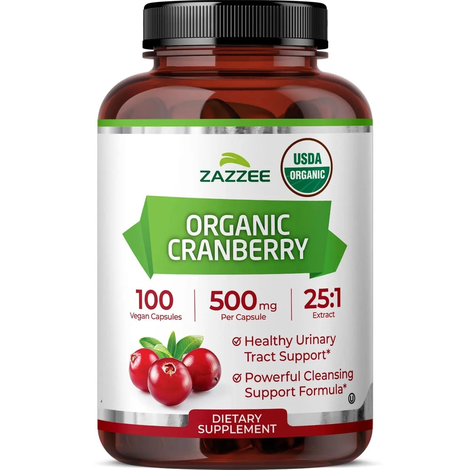 Zazzee USDA Organic Cranberry 25:1 Extract, 500 mg per Capsule, 100 Vegan Capsules, 3+ Month Supply, Certified Kosher, Vaccinium Macrocarpon, Urinary Tract & Bladder Support, Non-GMO, Made in the USA Zazzee Au supplements