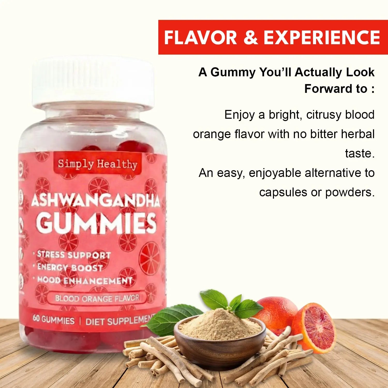 Simply Healthy Premium Ashwagandha Gummies, Stress Support with Blood Orange Flavor, Vegan, Easy to Chew, Daily Aid, Energy Booster, Mood Enhancer, for Both Men and Women, 60 Gummies Simply Healthy Au supplements