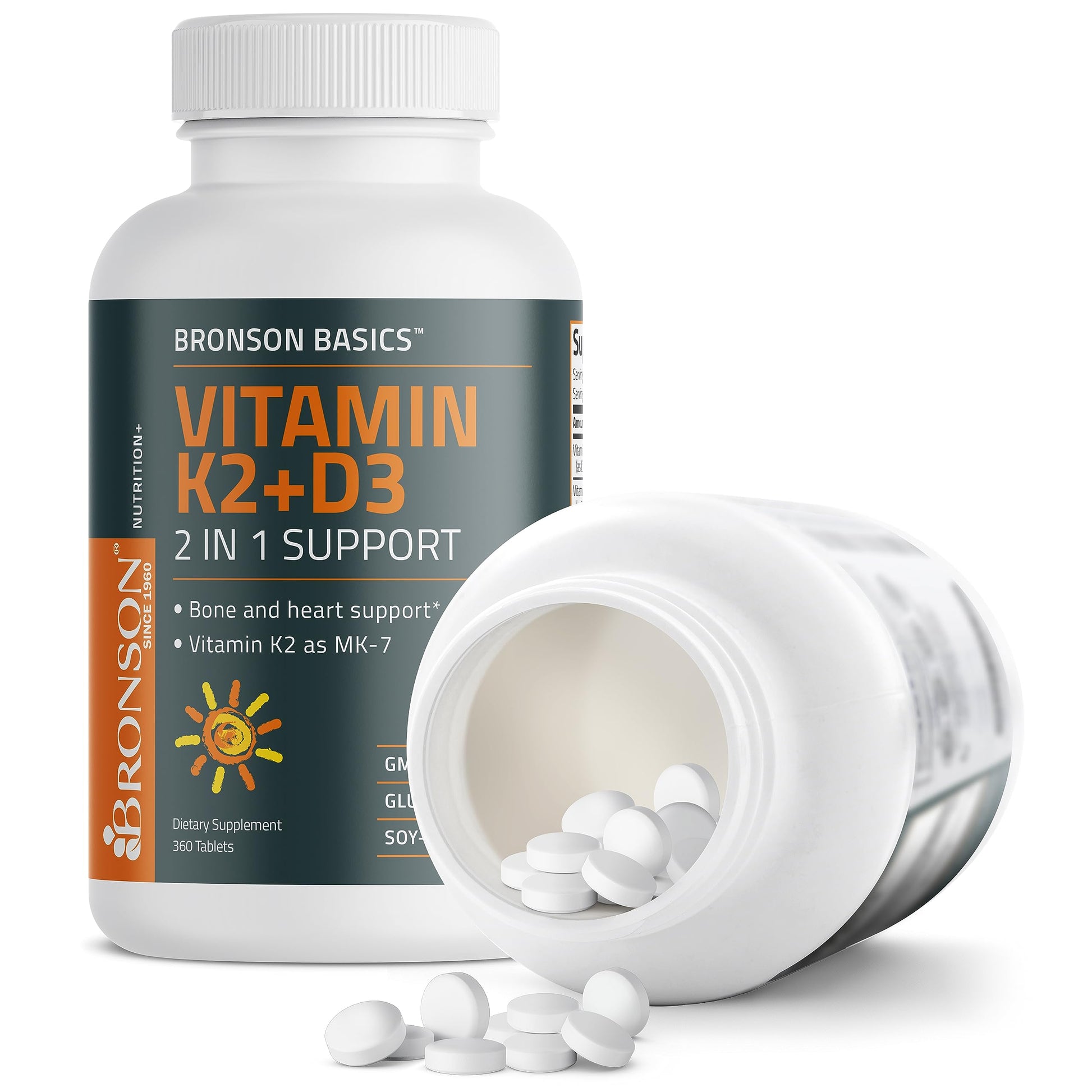 Bronson Basics Vitamin K2 D3 (MK7) Supplement Non-GMO Formula 5000IU (125 mcg) Bronson Au supplements