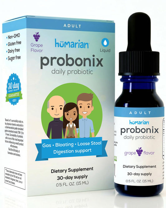 Probonix Humarian Liquid Probiotics for Adults - 12-Strain Probiotic Drops to Fortify Gut Health, Immunity and More - 30-Day Supply - Delicious Grape Flavor ProbonixUS supplements