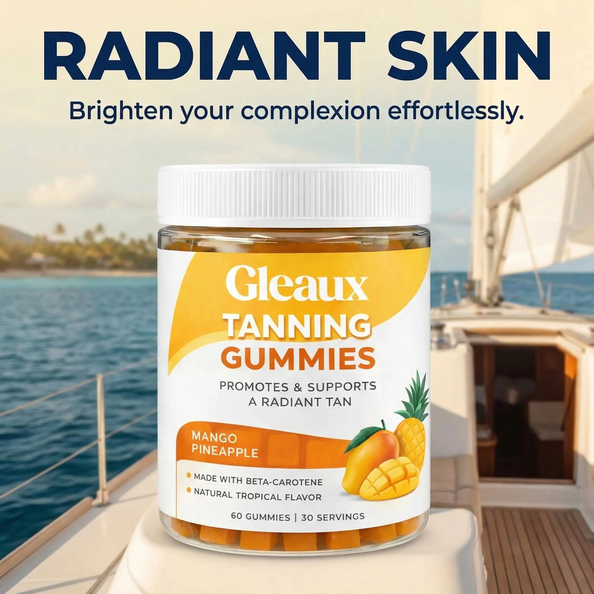 DXWXH Gleaux Tanning Gummies, Tanning Gummies for Women, Sunless Radiance Support with Beta Carotene, Astaxanthin & Lycopene, for Skin Health & Complexion Support, Mango Pineapple Flavor, 60 Gummies DXWXH Au supplements