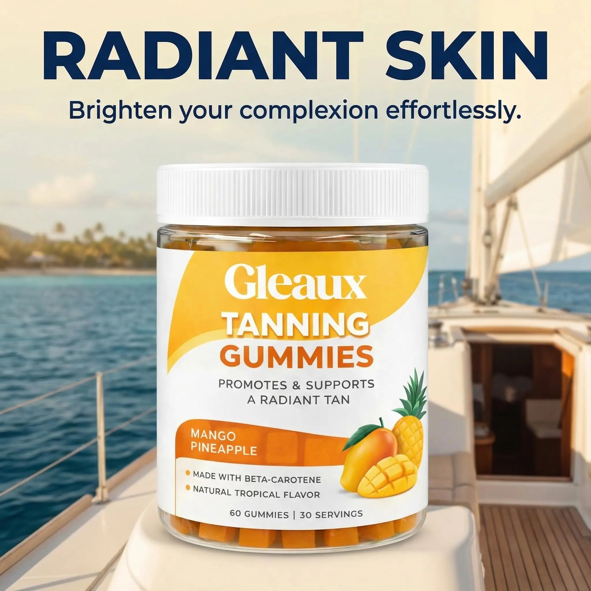 DXWXH Gleaux Tanning Gummies, Tanning Gummies for Women, Sunless Radiance Support with Beta Carotene, Astaxanthin & Lycopene, for Skin Health & Complexion Support, Mango Pineapple Flavor, 60 Gummies DXWXH Au supplements