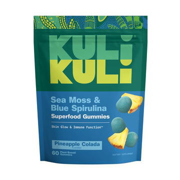 Kuli Kuli Sea Moss & Blue Spirulina Superfood Gummies - Pineapple Colada Flavor, 60 Count - Plant-Based Irish Sea Moss with Baobab & Vitamin C for Skin Glow, Immune Support & Collagen (1 Month Supply) Kuli Kuli Au supplements