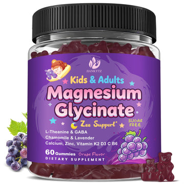 Sugar Free Magnesium Glycinate Gummies for Kids & Adults - Zzz Support, Relaxation & Cognition Support, 200/400mg Magnesium Gummies with L-Theanine, GABA, Calcium, B6, D3, C & K2, Grape Flavor, 60 Ct JIANKYTZ Au supplements
