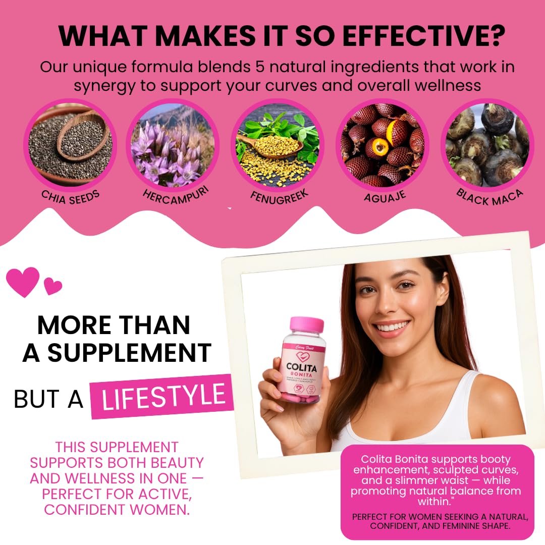 Colita Bonita – Aguaje, Black Maca & Fenugreek Pills – Natural Booty Growth & Hip Shaping Supplement – Supports Curves, Hormonal Balance & Waist Definition – 60 Capsules (30-Day Supply) Curvy Fruit Au supplements