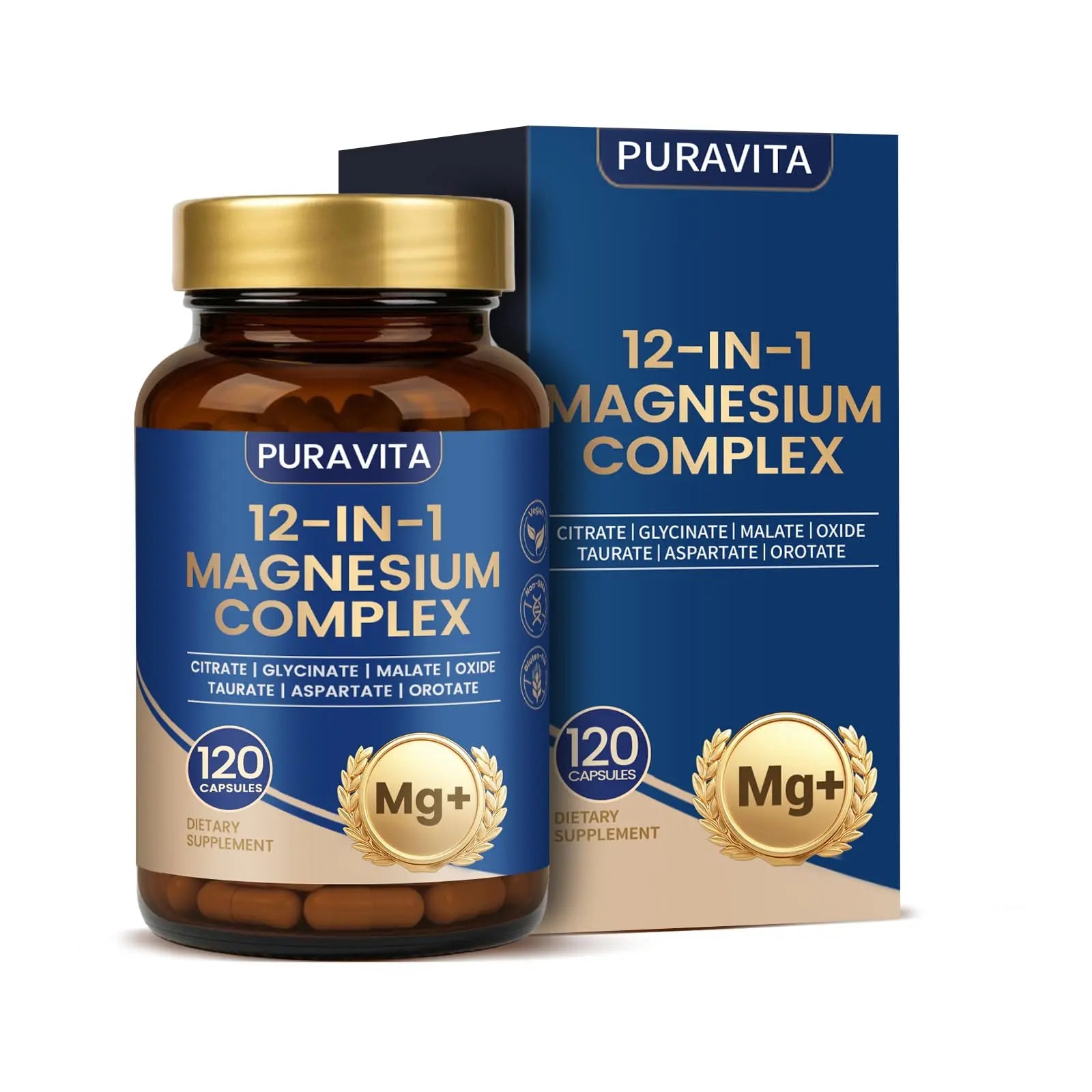 Puravita Magnesium Complex - Puravita 12 in 1 Magnesium Supplement with Glycinate, Citrate, Malate, Oxide, Taurat & More for Muscle, Nerve & Sleep Support, 120 Count PURAVITA Au supplements