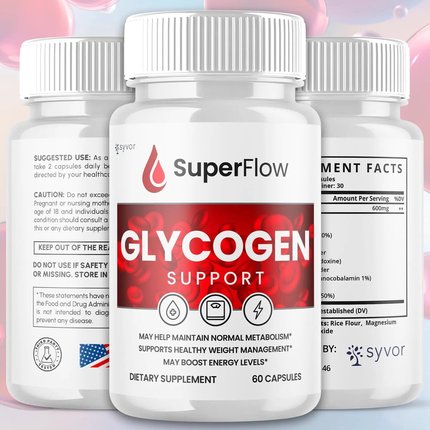 Super Flow Glycogen Support, Official SuperFlow Advanced Formula Glyco Optimizer Capsules, All Natural Super Flow Glycogen Pills, Daily Wellness Supplement to Support Healthy Balance (60 Capsules) Syvor Au supplements