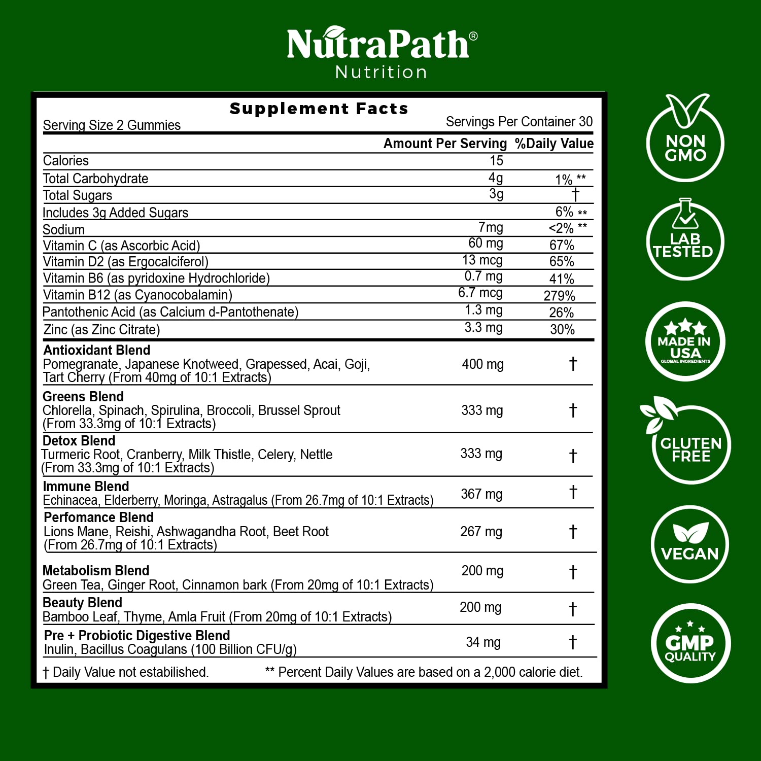 Superfood Daily Greens Gummies - Fruits, Veggies, and Super Foods for Immunity, Energy - 60 Gummies NutraPath Au supplements