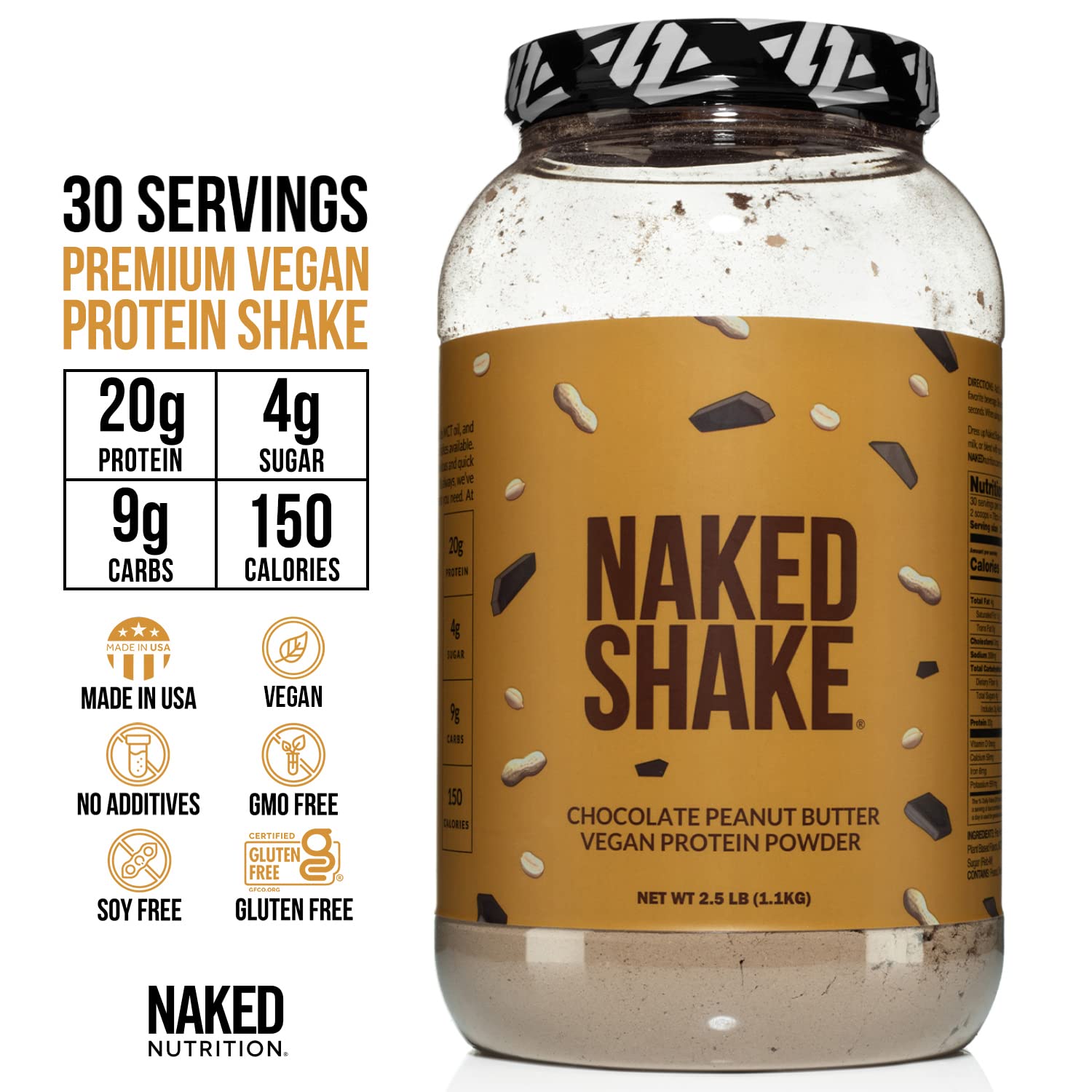 Naked Shake - Chocolate Peanut Butter Protein Powder - Vegan Protein Powder from US NAKED Au supplements