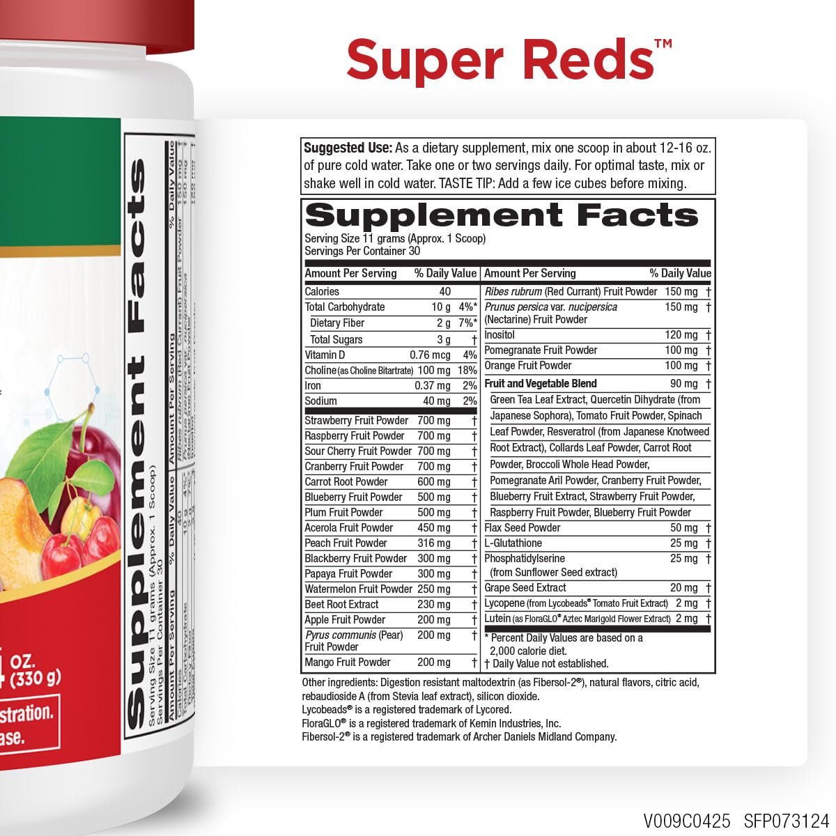 Purity Products Super Reds Powder Phytonutrient Superfood Drink Mix w/FloraGLO Lutein - Phytonutrient Blend containing Polyphenols, Antioxidants & More - 330 Grams - 30 Day Supply Purity Products Au supplements