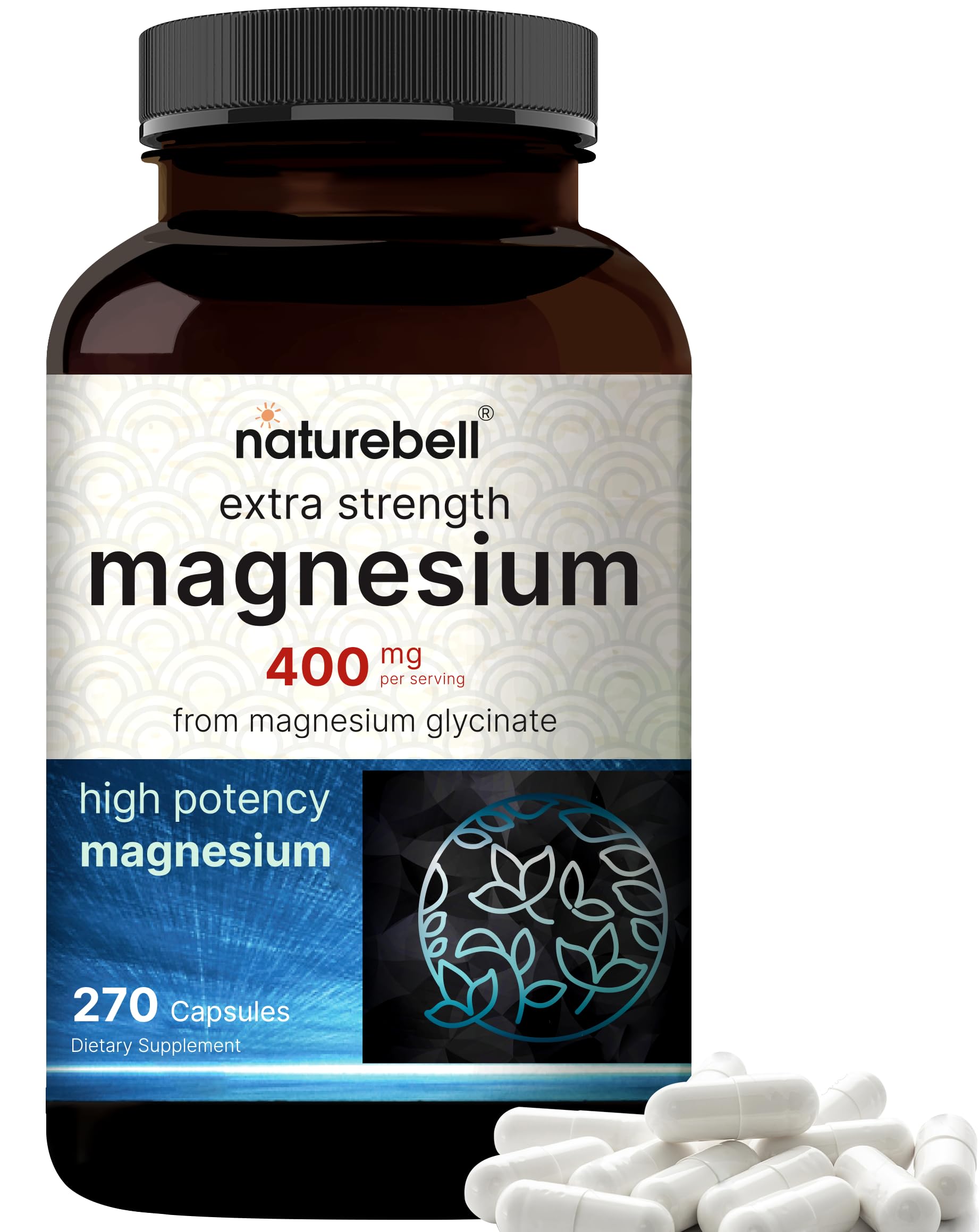 NatureBell Magnesium Glycinate 400mg Elemental, 270 Capsules | 100% Chelated for High Absorption | Supports Muscle, Bone & Heart Health | Non-GMO, Gluten-Free, Vegan NatureBell Au supplements