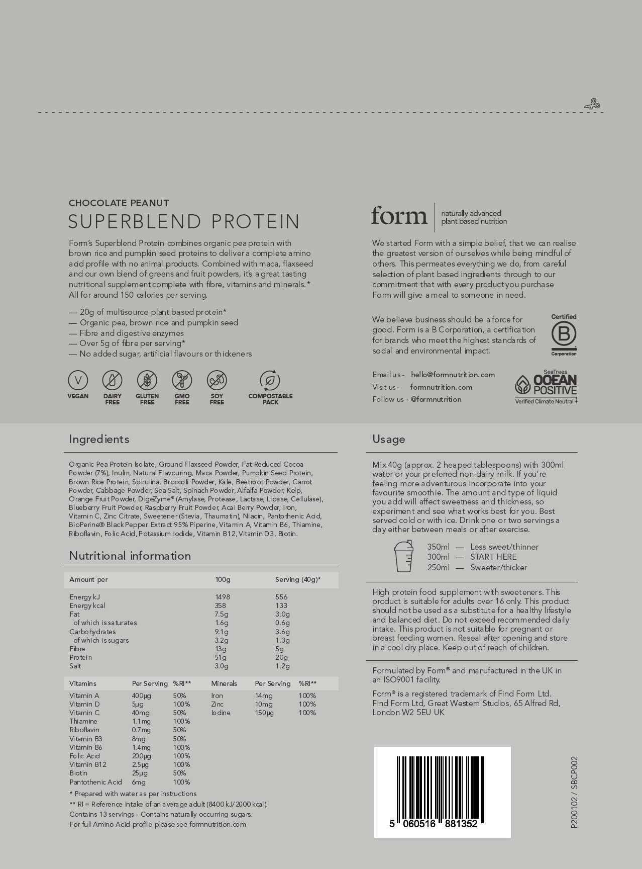 Form Superblend Protein - Vegan Protein Powder with Superfoods, Vitamins and Minerals Form Au supplements