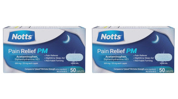 NOTTS PM Extra Strength Pain Relief & Sleep Aid, 500mg Acetaminophen & 25mg Diphenhydramine HCl, 50 Caplets for Nighttime Aches, Headaches & Body Pain, Non-Habit Forming (Pack of 2) NOTTS Au supplements