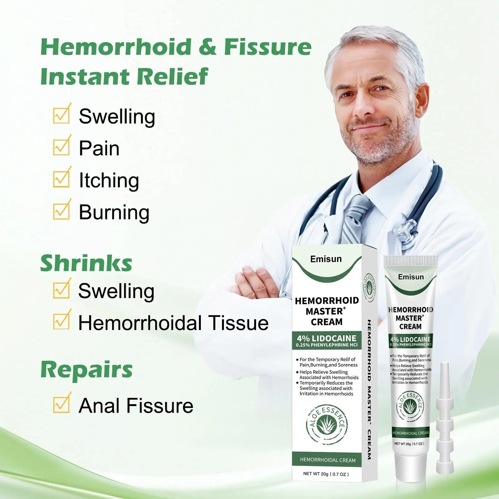 Hemorrhoid & Fissure Ointment, Hemorrhoid Treatment and Hemorrhoid Cream with Lidocaine 4% and Phenylephrine HCI for Fast Relief of Pain, Swelling, Itching, Burning, Hemorrhoidal treatment, 2 Pack-J2 Emisun Au supplements