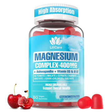 Sugar Free Magnesium Complex for Women, Calm Magnesium Gummies for Adults 400mg, Magnesium Glycinate, Citrate, Malate & More- Magnesium Gummy with Magnesium Ashwagandha, D3, B12 for Relax, Calm, Vegan LILICARE Au supplements
