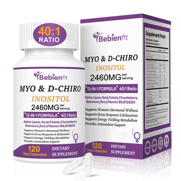 13-in-1 Myo Inositol & D-Chiro Inositol for Women PCOS,Hormonal Balance,2460mg-40:1 Ratio,Ovarian Health&Cycle Support Supplement Plus Alpha Lipoic Acid/Folate/Vitex/Magnesium/Multivitamin,120 Veg Cap Bebien fit Au supplements